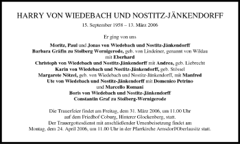 Anzeige von Harry von Wiedebach und Nostitz-Jänkendorff von MGO
