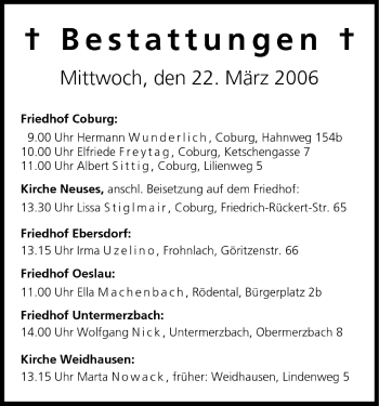 Anzeige von Bestattungen vom 22.03.2006 von MGO
