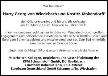 Anzeige von Harry Georg von Wiedebach und Nositz-Jänkendorff von MGO