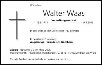 Anzeige von Walter Waas von MGO