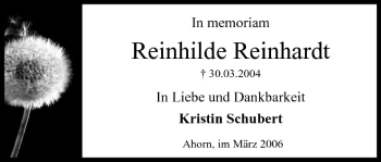 Anzeige von Reinhilde Reinhardt von MGO