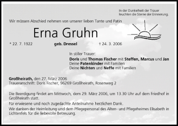 Anzeige von Erna Gruhn von MGO