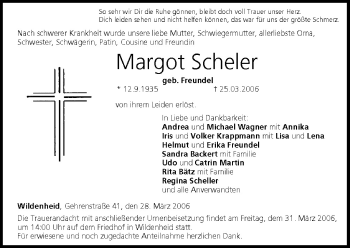 Anzeige von Margot Scheler von MGO