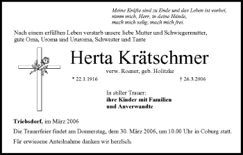 Anzeige von Herta Krätschmer von MGO