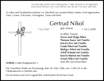Anzeige von Gertrud Nikol von MGO