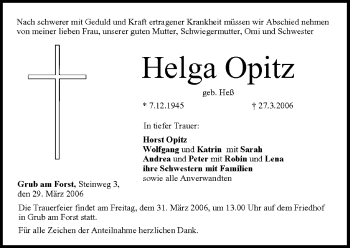 Anzeige von Helga Opitz von MGO