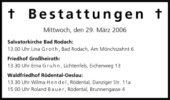 Anzeige von Bestattungen vom 29.03.2006 von MGO