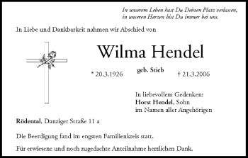 Anzeige von Wilma Hendel von MGO