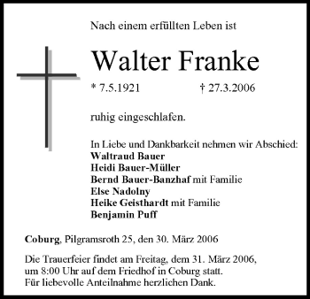 Anzeige von Walter Franke von MGO