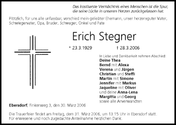 Anzeige von Erich Stegner von MGO