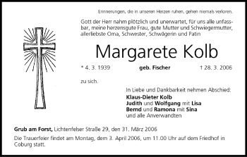 Anzeige von Margarete Kolb von MGO