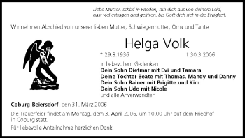 Anzeige von Helga Volk von MGO