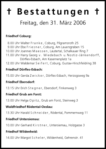Anzeige von Bestattungen vom 31.03.2006 von MGO