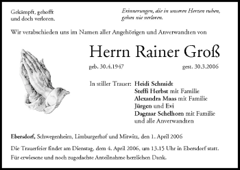 Anzeige von Rainer Groß von MGO