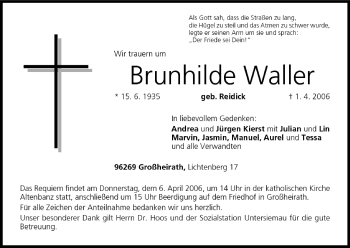 Anzeige von Brunhilde Waller von MGO