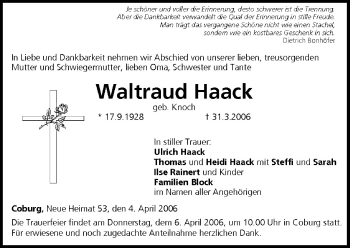Anzeige von Waltraud Haack von MGO