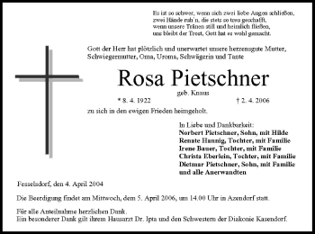 Anzeige von Rosa Pietschner von MGO