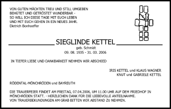 Anzeige von Sieglinde Kettel von MGO
