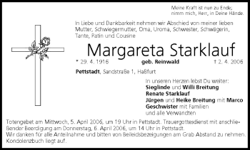 Anzeige von Margareta Starklauf von MGO