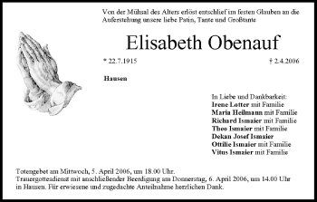 Anzeige von Elisabeth Obenauf von MGO