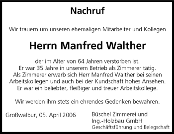 Anzeige von Manfred Walther von MGO