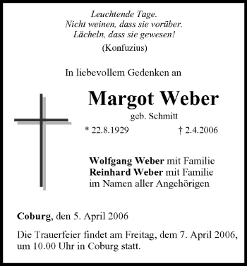 Anzeige von Margot Weber von MGO