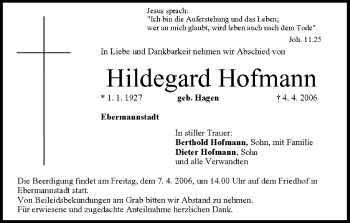 Anzeige von Hildegard Hofmann von MGO