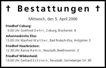 Anzeige von Bestattungen vom 05.04.2006 von MGO