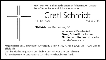 Anzeige von Gretl Schmidt von MGO