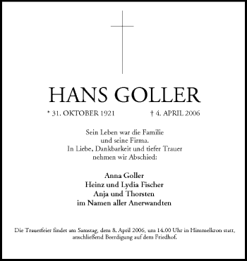 Anzeige von Hans Goller von MGO