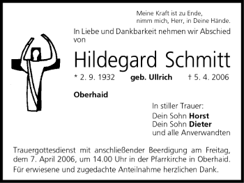 Anzeige von Hildegard Schmitt von MGO