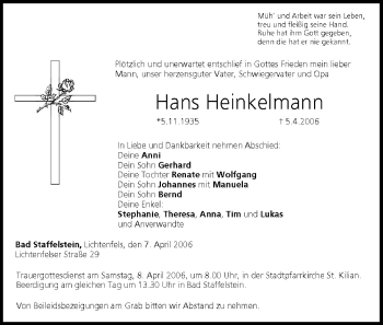 Anzeige von Hans Heinkelmann von MGO