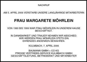 Anzeige von Margarete Möhrlein von MGO
