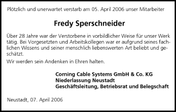 Anzeige von Fredy Sperschneider von MGO