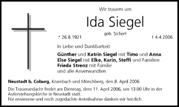 Anzeige von Ida Siegel von MGO