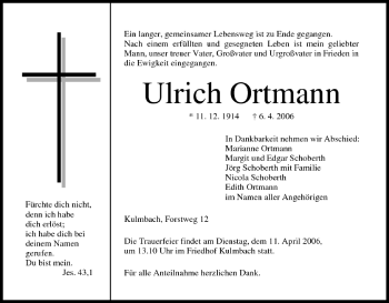 Anzeige von Ulrich Ortmann von MGO