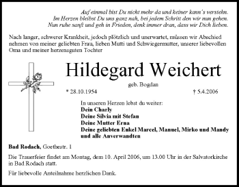 Anzeige von Hildegard Weichert von MGO