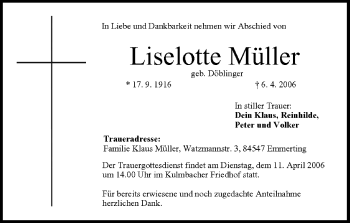 Anzeige von Liselotte Müller von MGO