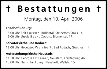 Anzeige von Bestattungen vom 10.04.2006 von MGO