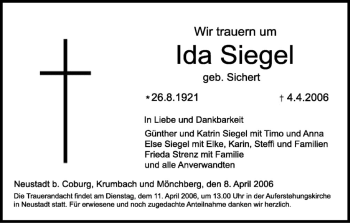 Anzeige von Ida Siegel von MGO