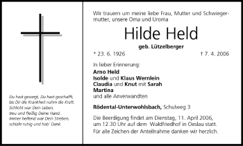 Anzeige von Hilde Held von MGO