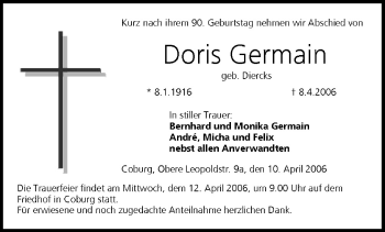 Anzeige von Doris Germain von MGO
