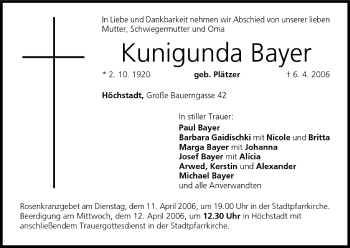 Anzeige von Kunigunda Bayer von MGO