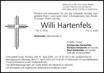 Anzeige von Willi Hartenfels von MGO