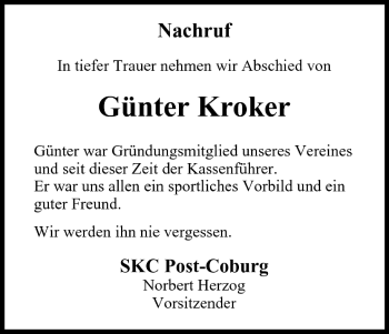 Anzeige von Günter Kroker von MGO