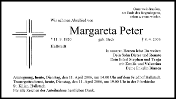 Anzeige von Margareta Peter von MGO