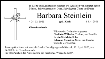 Anzeige von Barbara Steinlein von MGO