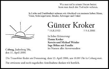 Anzeige von Günter Kroker von MGO