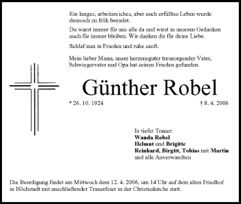 Anzeige von Günther Robel von MGO