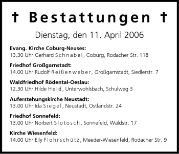 Anzeige von Bestattungen vom 11.04.2006 von MGO